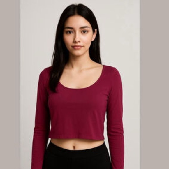 bp Tops - BP Burgundy Long Sleeve Crop Top
